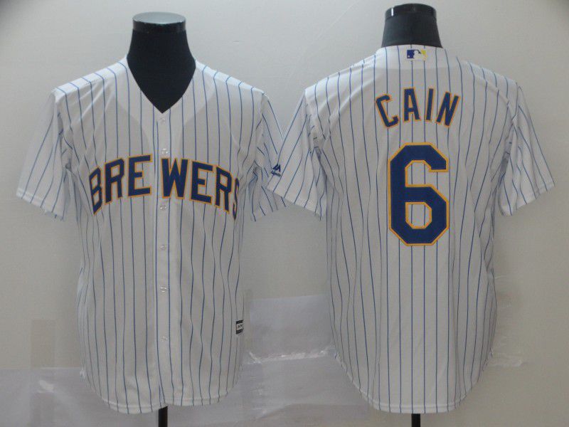 Men Milwaukee Brewers #6 Cain White Game MLB Jersey